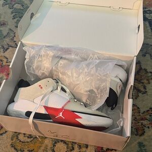 Jordan Low-Top Sneakers in White, Red and Black